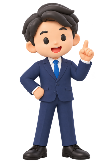 営業マンのイラスト「上を指差す」
