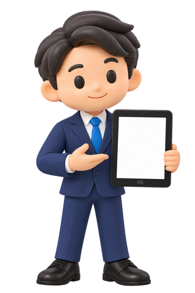 営業マンのイラスト「タブレット紹介」