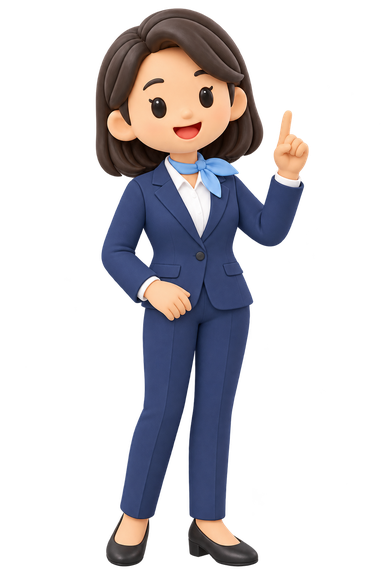 女性営業担当のイラスト「上を指差す」