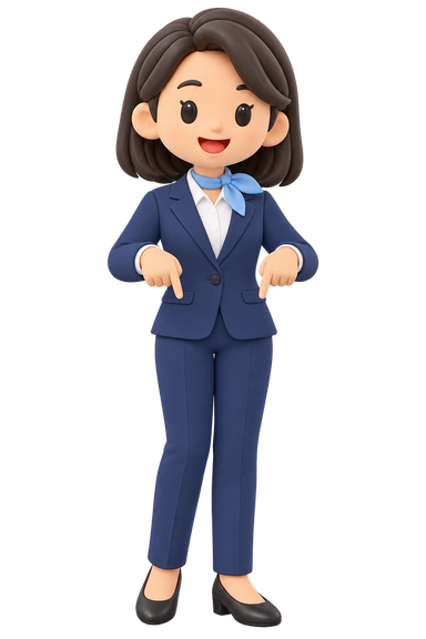 女性営業担当のイラスト「下を指差す」