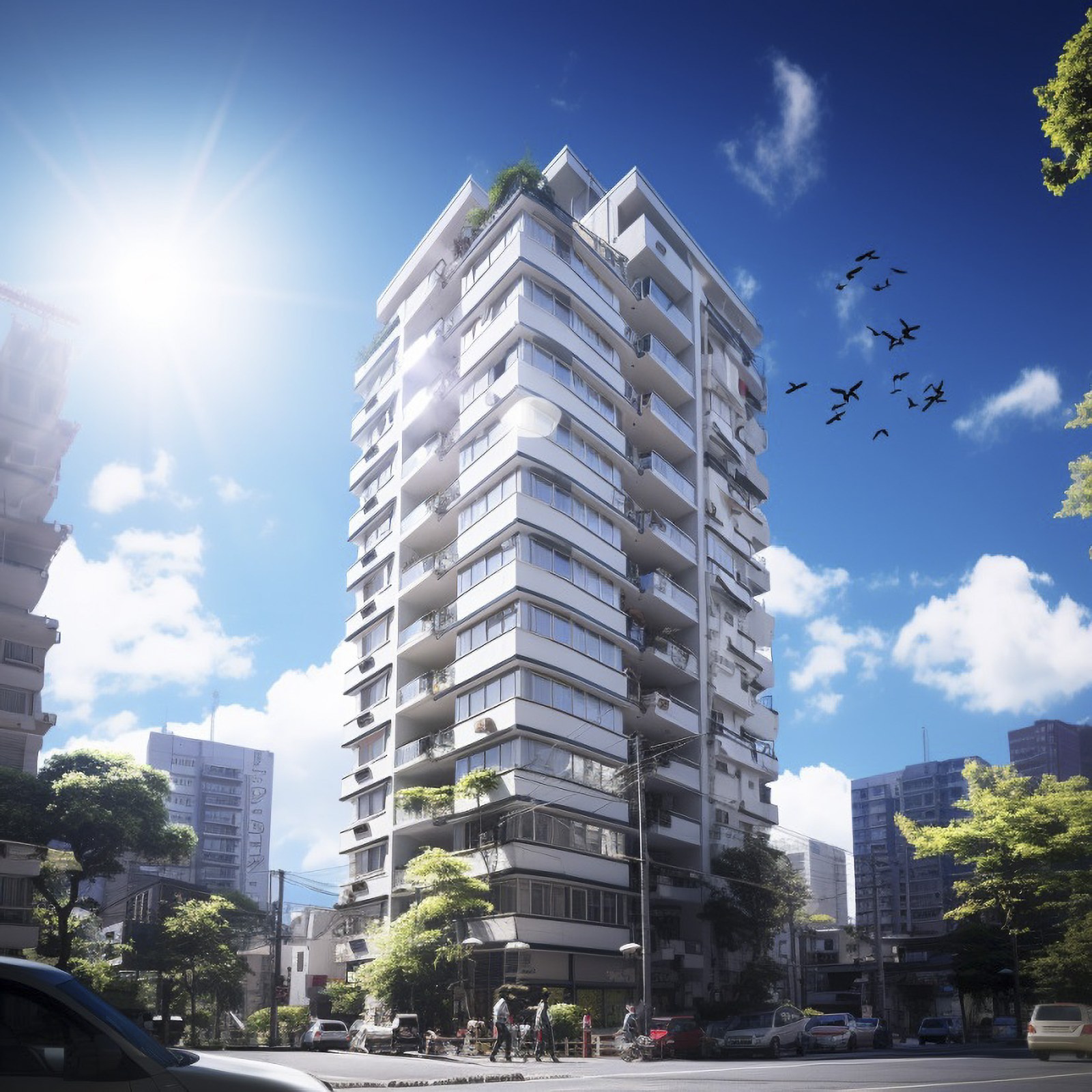 鳥、タワーマンション、都会、住宅地、マンション、団地、建物、自然がある、住宅、明るい、晴れ、整備された道、フリー素材、bird,Tower apartment, city, residential area, condominium, housing complex, building, nature, house, bright, sunny, well-maintained road, free material