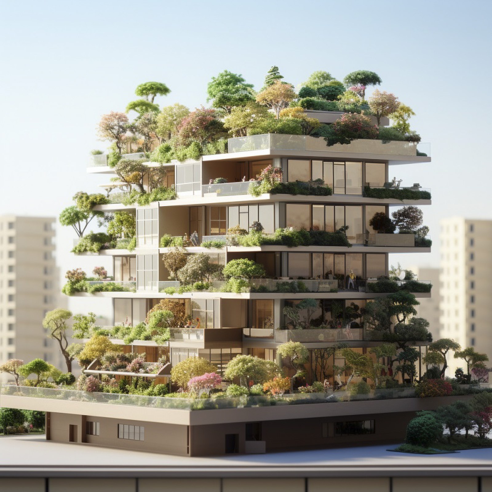模型、ミニチュア、ジオラマ、建物、マンション、自然が多い、住宅、明るい、晴れ、フリー素材、Model, miniature, diorama, building, apartment, nature, house, bright, sunny, free material
