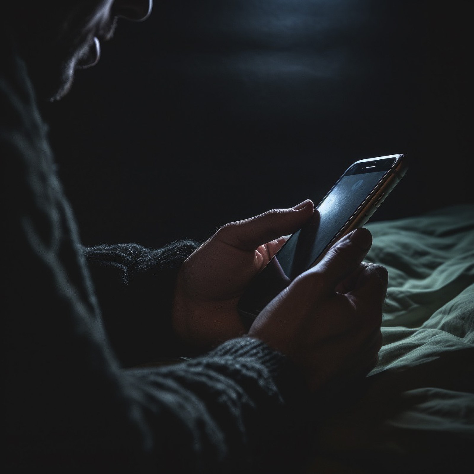 寝室、ベッド、布団、夜、寝る前、睡眠不足、眠れない、スマートフォン、携帯電話、手、最新、デジタル、家電、機械、フリー素材、Bedroom, bed, futon, night, before going to bed, lack of sleep, unable to sleep, smartphone, mobile phone, hand, latest, digital, home appliance, machine, free material,