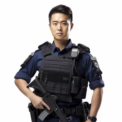 防弾チョッキを着た警察官