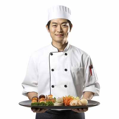 料理を持っている料理人(男性)