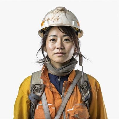 作業着を着ている女性