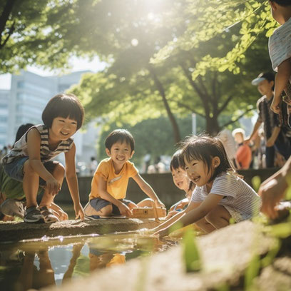 子供、子供達、川、水遊び、自然、夏、運動、公園、フリー素材、Children, children, river, water play, nature, summer, exercise, park, free material,