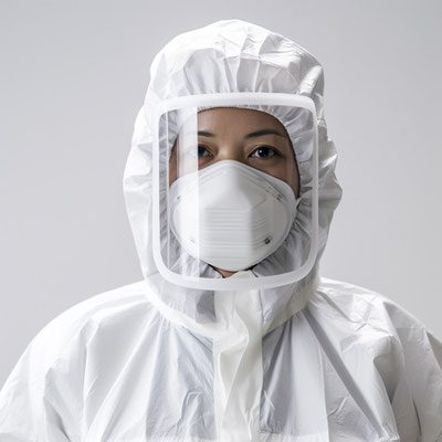 防護服を着ている女性