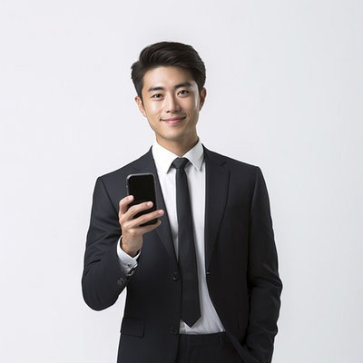 スマートフォンを持つ若いサラリーマン