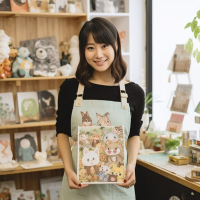 本屋で働いている女性