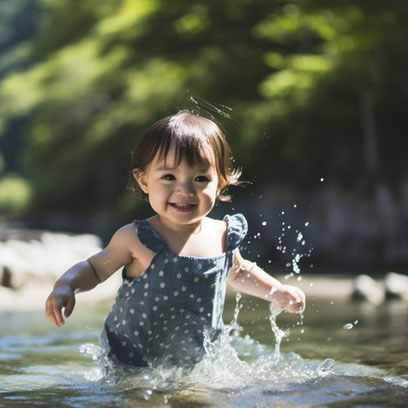 子供、川、水遊び、森、自然、夏、幼児、フリー素材、children, river, water play, forest, nature, summer, toddler, free material,