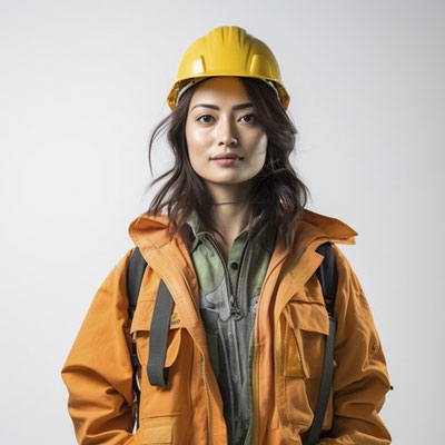 作業着を着ている女性