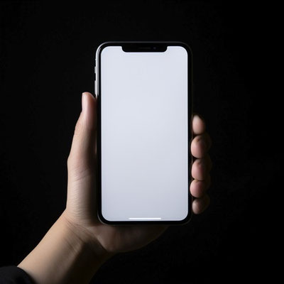 暗い部屋で片手でスマートフォンを持つ