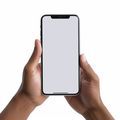 スマートフォンを両手で持つ