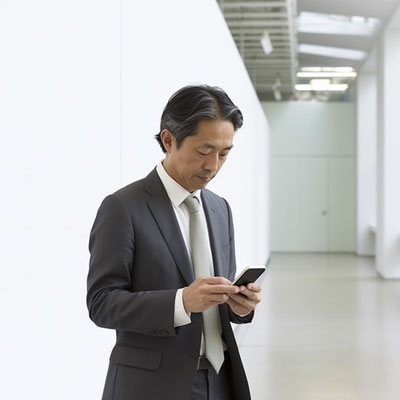 会社でスマートフォンを触るサラリーマン