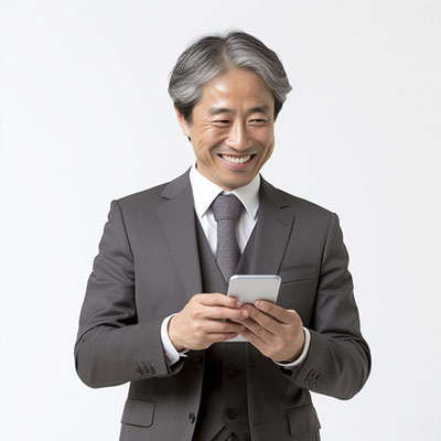 スマートフォンを見る少し年配の人