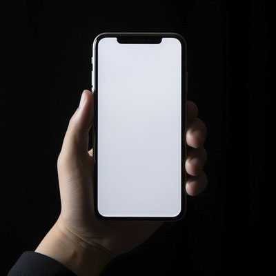暗い部屋で片手でスマートフォンを持つ