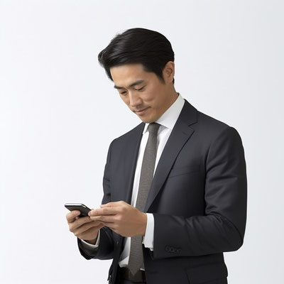スマートフォンを見る少し年配の人