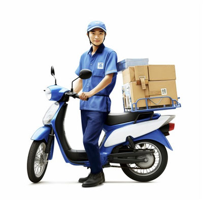 バイクに乗る配達員(男性)
