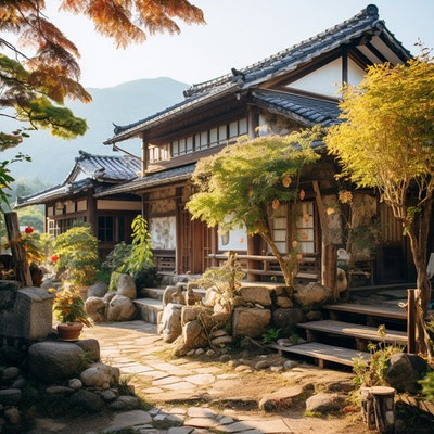 日本の昔の家(秋)